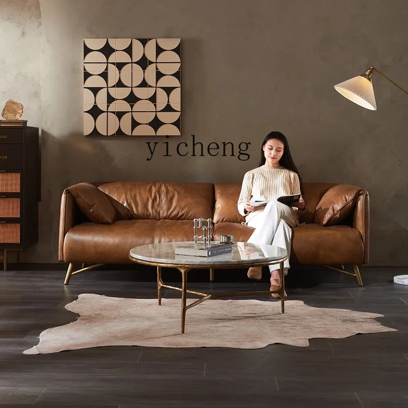 Трехместный диван из натуральной кожи в скандинавском ретро-стиле YY современный