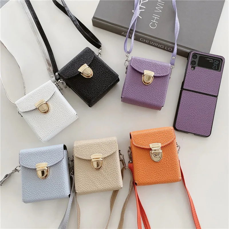 

Luxury Mini Crossbody Bag Card Holder Phone Case for Samsung Galaxy Z Flip 4 Z Flip 3 5G Lichee Pattern PU Leather Folding Cover