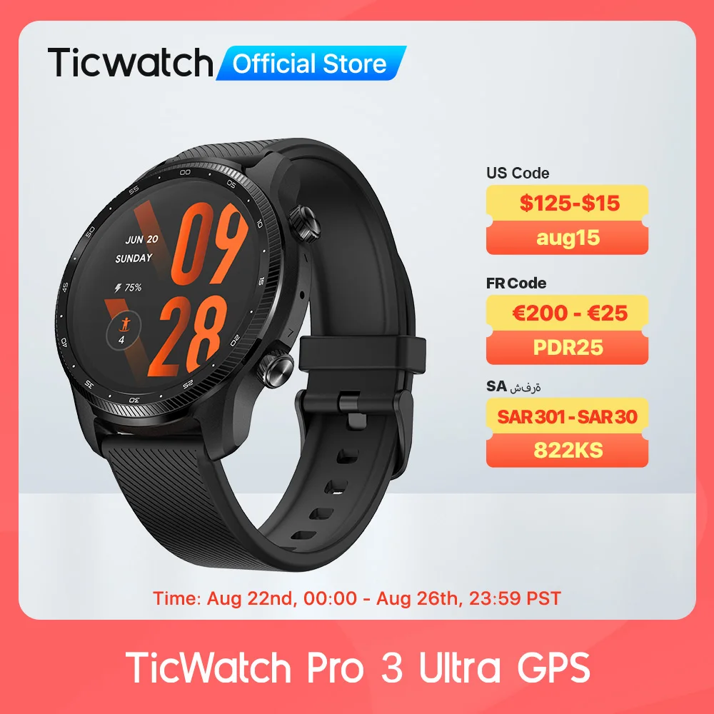 TicWatch Pro 3 Ultra GPS Wear OS Smartwatch Men Qualcomm 4100 Mobvoi Dual Processor System Watch Blood Oxygen IHB AFiB Detection