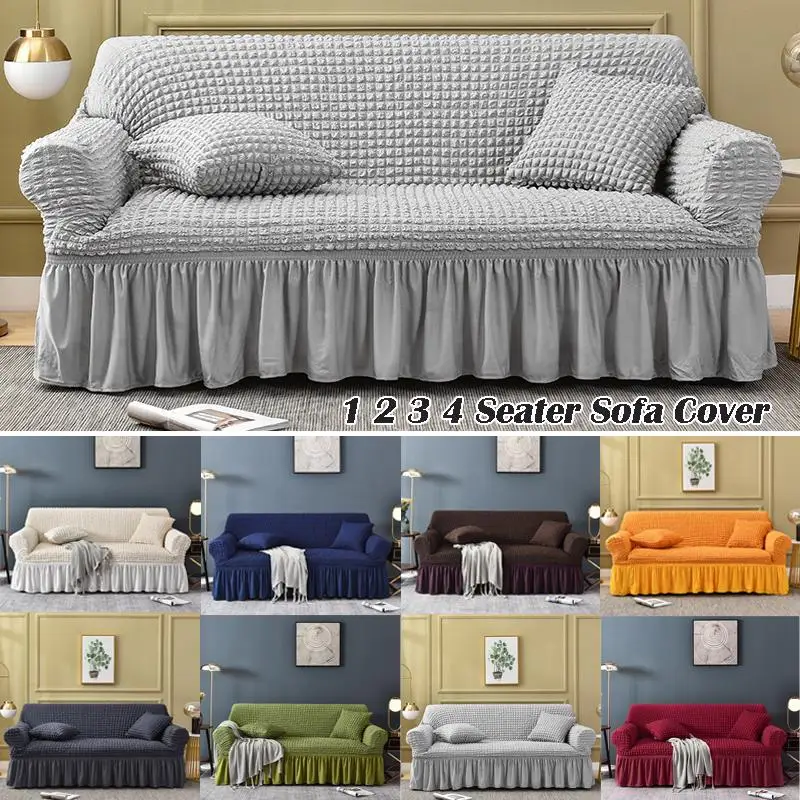 

1 / 2 / 3 / 4seat brand new seersucker sofa cover skirt lace universal sofa cover living room multi color combination sofa cover