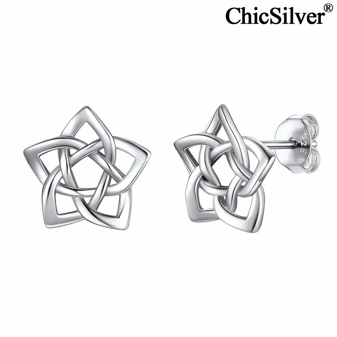 

ChicSilver Irish Celtic Knot Flower Stud Earrings Hypoallergenic 925 Sterling Silver Tiny Eternity Pentagram Earrings for Women