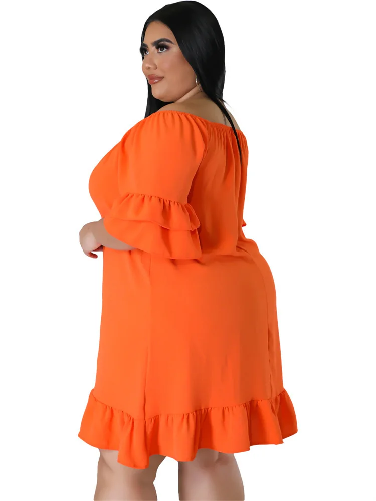 Plus Size Dresses for Women Solid Off Shoulder Elegant with Bandage Midi Dress New Summer Clothes Whol 3xl 4xl 5xl 6xl