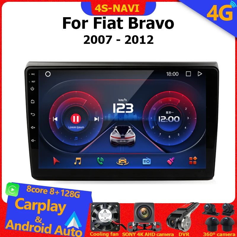 

Автомагнитола Carplay на Android, мультимедийный плеер с GPS-навигацией для Fiat Bravo 2007-2012, Авторадио с монитором No Din HU