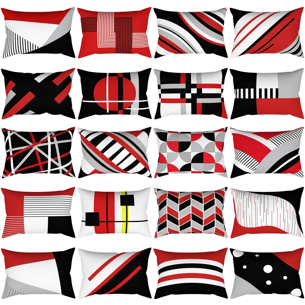 

Red Geometric Lumbar Pillow Case 30*50cm Home Decorative Sofa Cushion Cover Soft and Comfortable Short Plush Throw Pillow Case