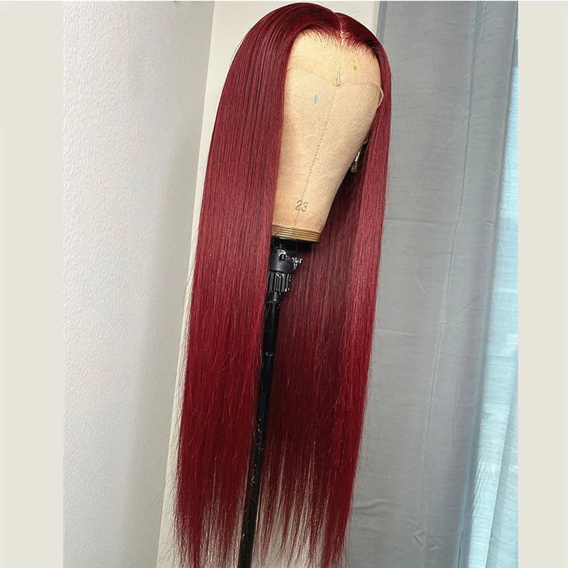 180%Density 26Inch Soft Wine Red Wigs Silky Straight Pre Plucked Free Part Lace Front Wig For Women With Baby Hair Daily Wigs