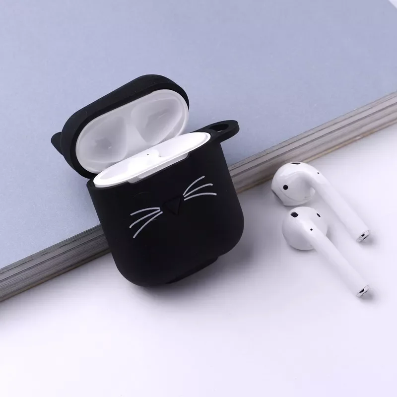 

For Airpods 2 Case Cute Cat Cartoon Protective Cover with Lovely Lanyard Silicon Cover for Air Pods Wireless Earphone Case