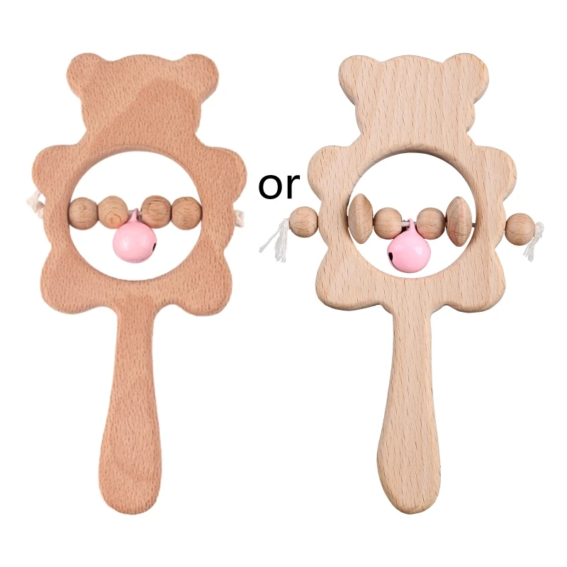 

Natural Keepsake Wooden Molar Rattles Gifts Bear Shape Grasping Shower Organic Montessori Styled Baby Wooden Toys