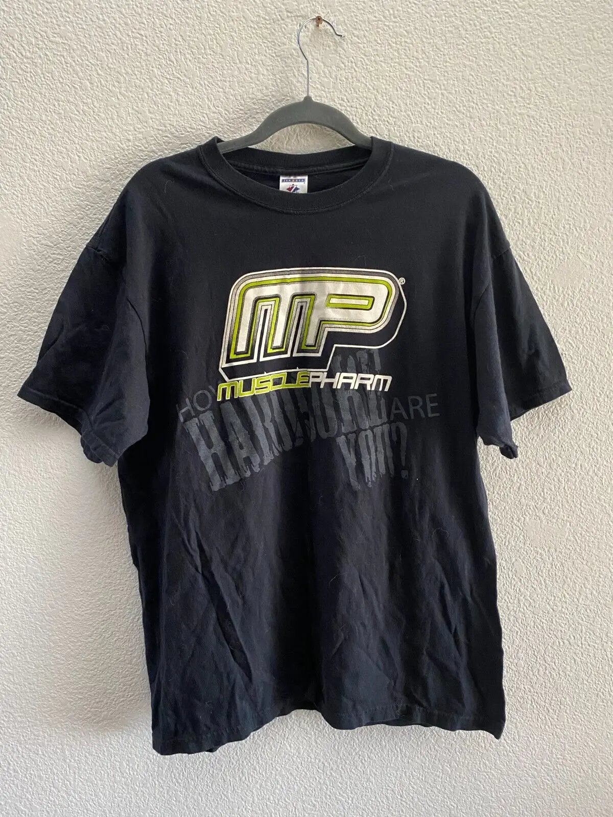 Винтажная Футболка Musclepharm How Hardcore Are You дополнение, Мужская футболка Jerzees XL VTG