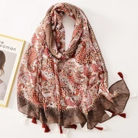 fashion aztec lovely cashew floral tassel viscose shawl scarf high quality wrap pashmina stole bufandas muslim hijab 18090cm