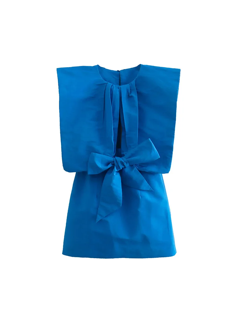 

BM&MD&ZA 3377660 Women 2022 New Chic Fashion Bowknot decoration Mini Dress Vintage Sleeveless Female Dresses robe Mujer 3377/660