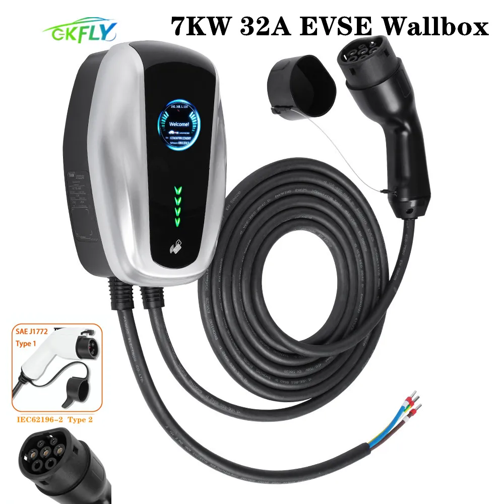 GKFLY 32A 7KW Type1 SAE J1772 Type2 IEC6219-2 EV зарядное устройство электромобиль зарядная станция
