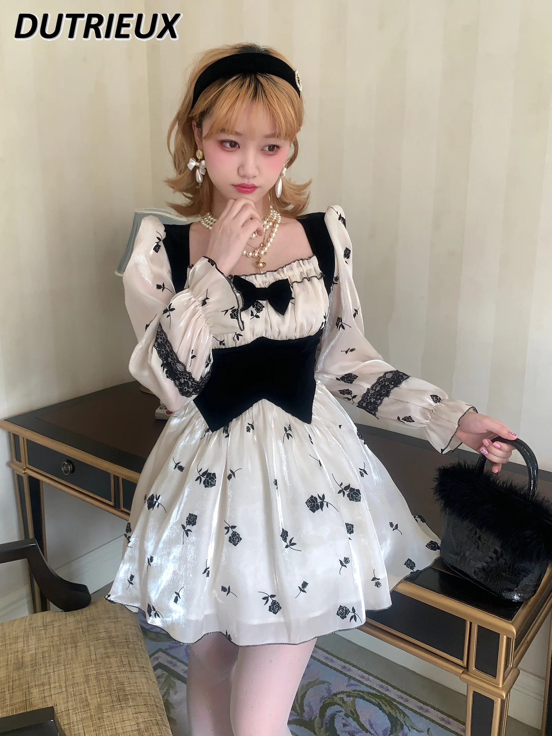 

Bow Sweet Cute 2023 New Fashion Long Sleeve Dresses Female Spring Autumn Dress for Women Short Casual Ladies Elegant Dress