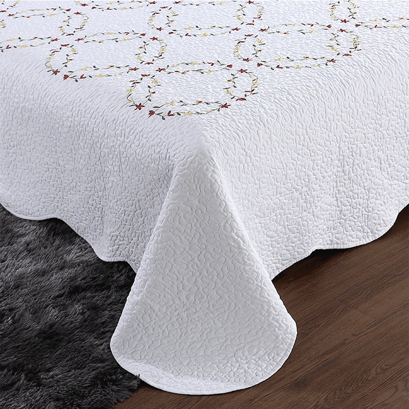 Покрывало на кровать Белое хлопковое стеганое одеяло Комплект из 3 предметов для