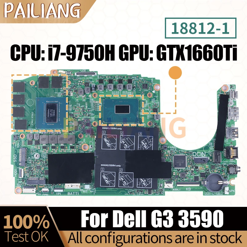 

For Dell G3 3590 Notebook Mainboard Laptop18812-1 0FMG64 SRF6U I7-9750H GTX1660Ti 6G Motherboard Full Tested