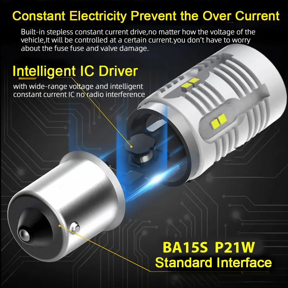 VANSSI 2Pcs BA15S P21W LED Bulbs For Backup Reverse Parking DRL Lamp Built In Resistor 1156 7506 1141 Canbus High Power White - купить по