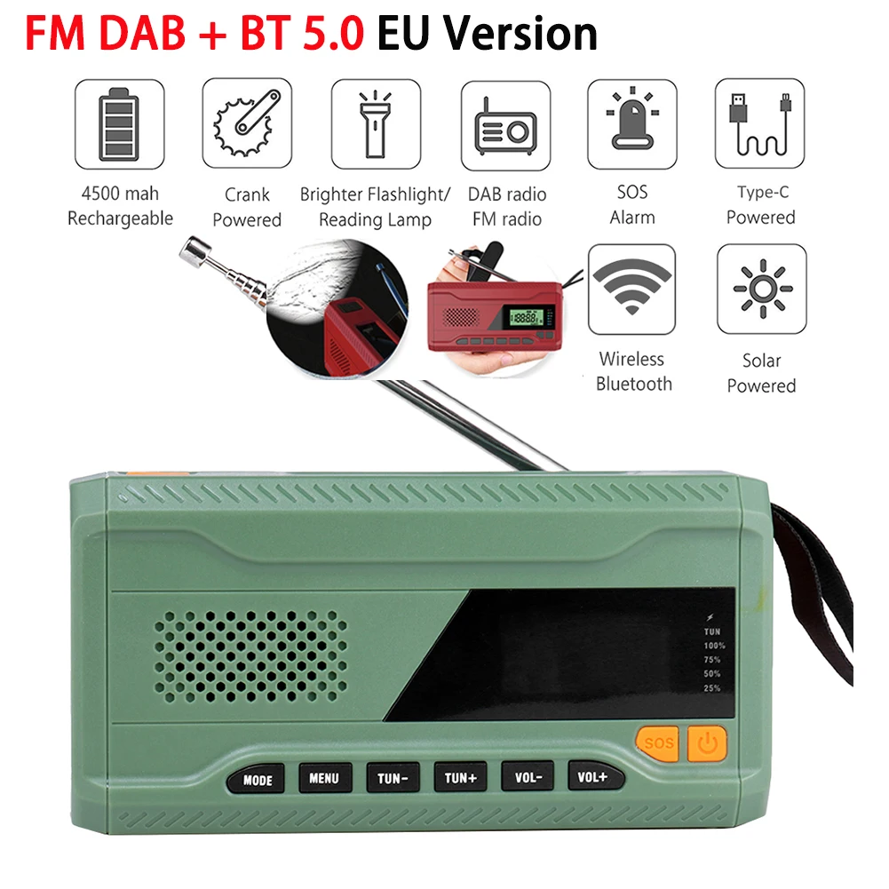 

Emergency Radio Handcrank Solar AM/FM NOAA DAB Radio Outdoor EDC Survival SOS Alarm Weather Radio Flashlight Phone Power Bank