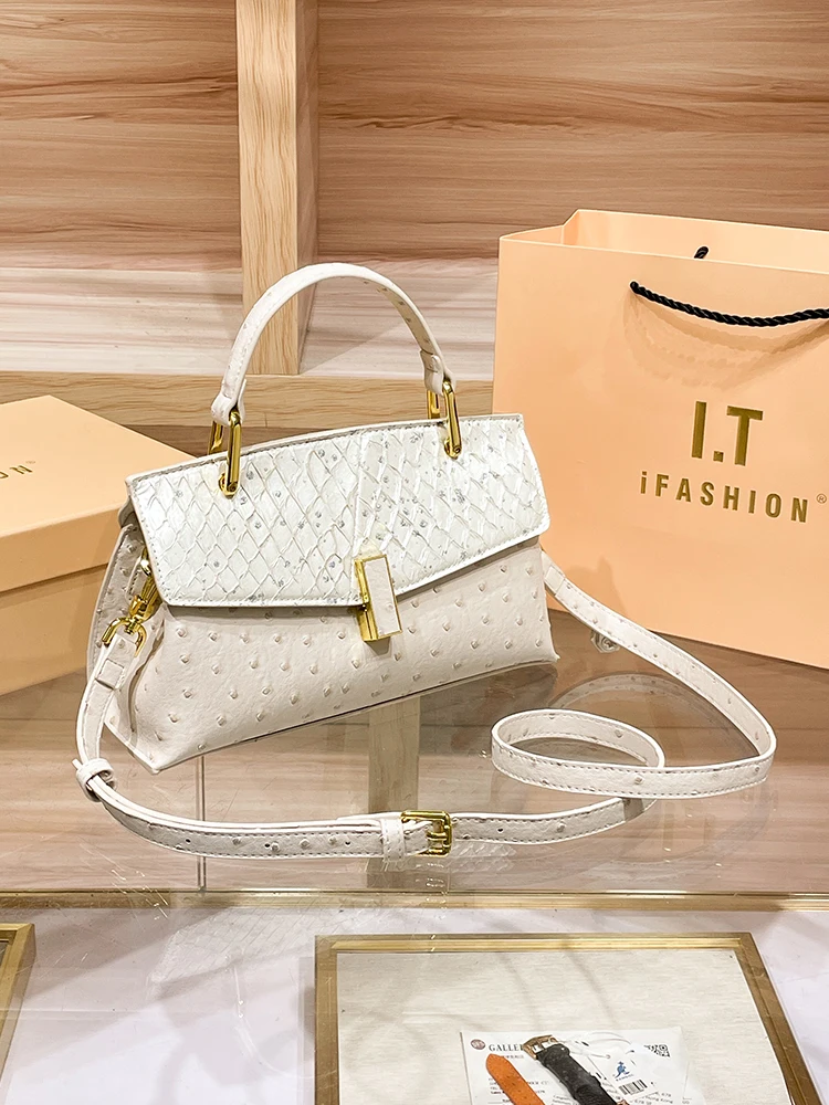 Женские сумки из натуральной кожи с принтом страуса розовая сумка 2024 Европейская