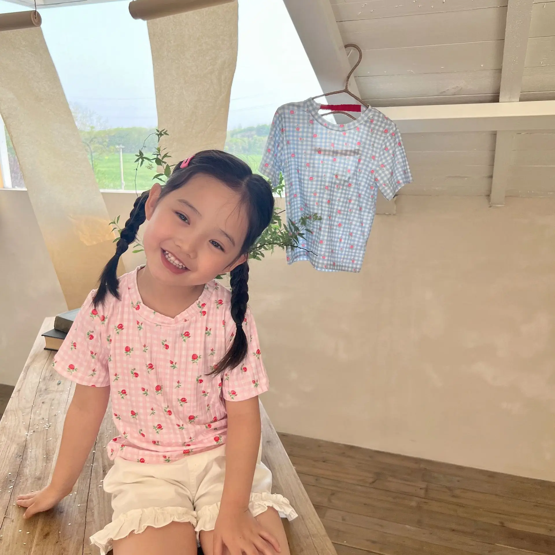 

2022 Summer New Light Luxury Fashion Comfortable Casual Korean Print T-shirt Girls Floral Short Sleeve Boutique Clothing