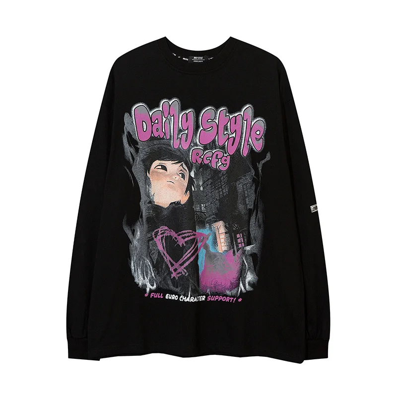 

Autumn Hip Hop Streetwear Long Sleeve T-Shirt Cartoon Graphic T Shirt Harajuku Cotton Casual Tshirt Oversize Fashion Tops Tees