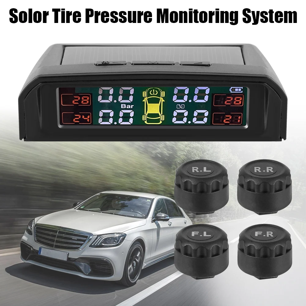 

LEEPEE TPMS Car Tire Pressure Alarm Monitor System USB or Solar Charging HD Digital LCD Display Auto Alarm tool