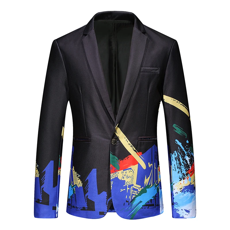 

Spring and Autumn New Men Prom Party Dress Suit 2022 New Long Sleeve Printed Blazer Homme Black Jacket Size 3XL-S