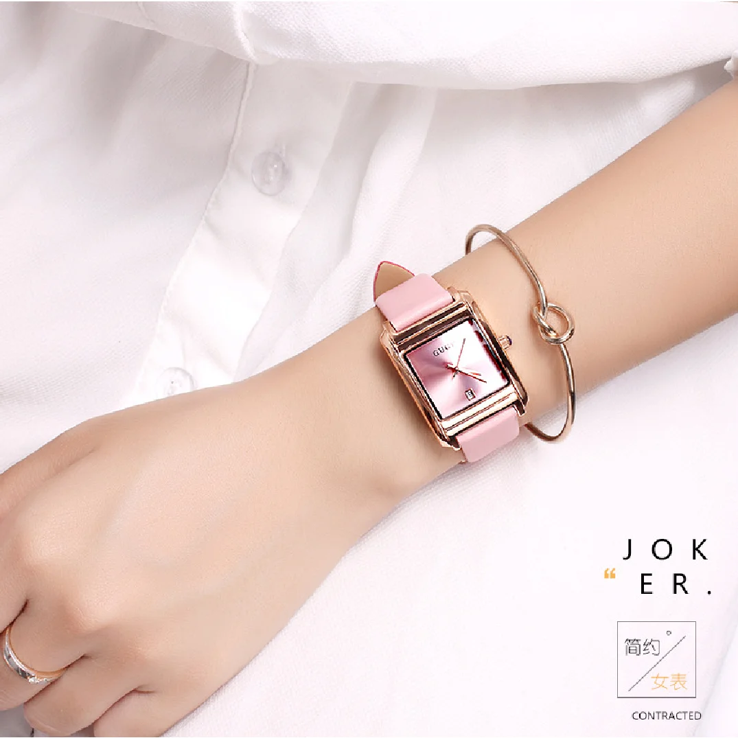 Fashion Top Guou Brand Quartz Leather Band Watch Women's Watch Square Simple Wwater Calendar Quartz Water Resistant Wristwatches