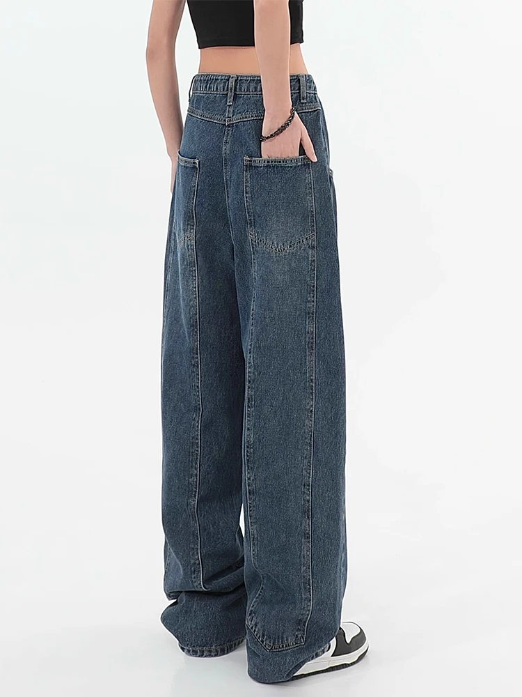 Ранняя осень ранняя модель брюки в стиле Харадзюку женские синие прямые широкие