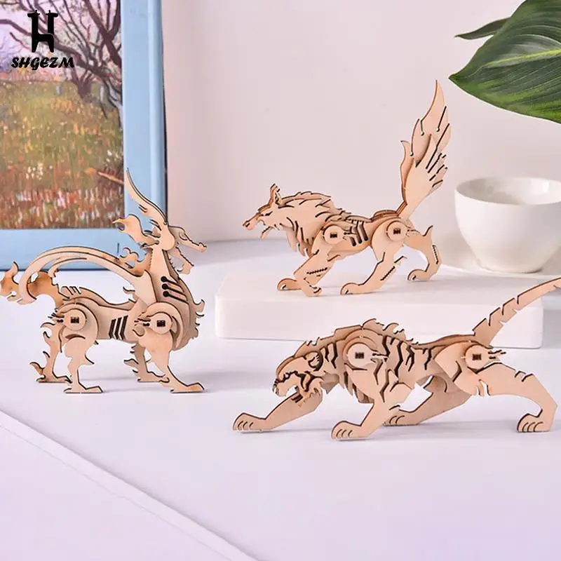 Фото 3D Деревянный Пазл сделай сам олень тигр строительные наборы Обучающие игрушки