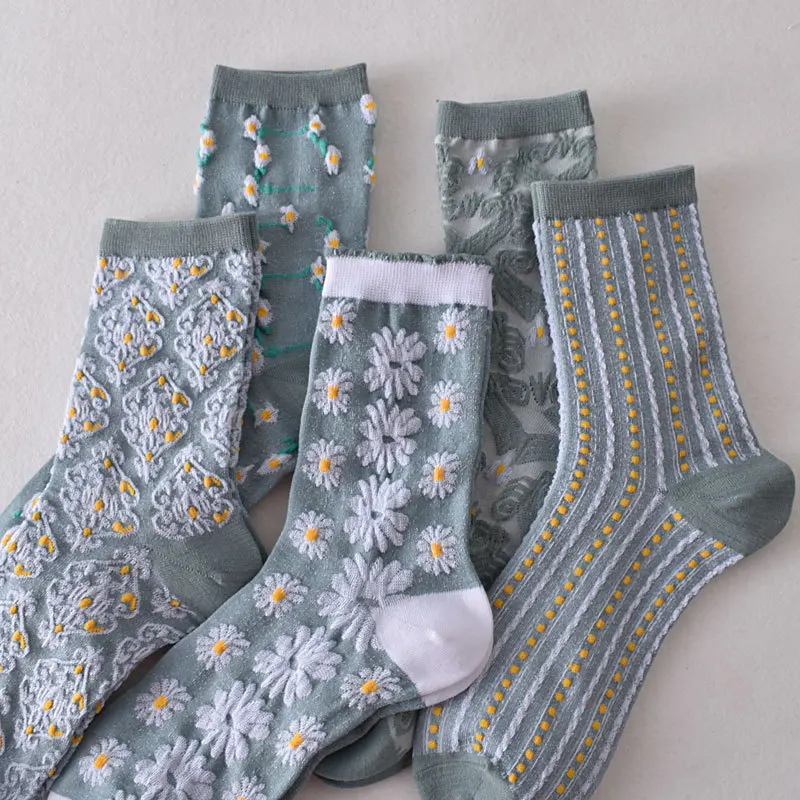 5 Pairs/Set Women Winter Warm Thicken retro stripes Thermal Socks Soft Solid Print Home Sleeping Socks