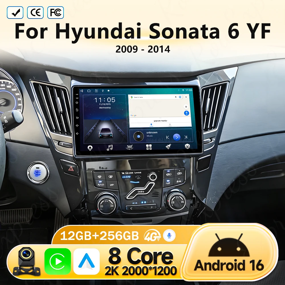 Фото Автомагнитола Android 16 для Hyundai Sonata 6 YF 2009-2014 с Carplay, 8-ядерным процессором, IPS QLED экраном и навигацией №1