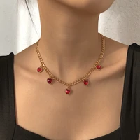 ailodo red crystal heart pendant necklace for women girl romantic party wedding statement necklace fashion jewelry birthday gift
