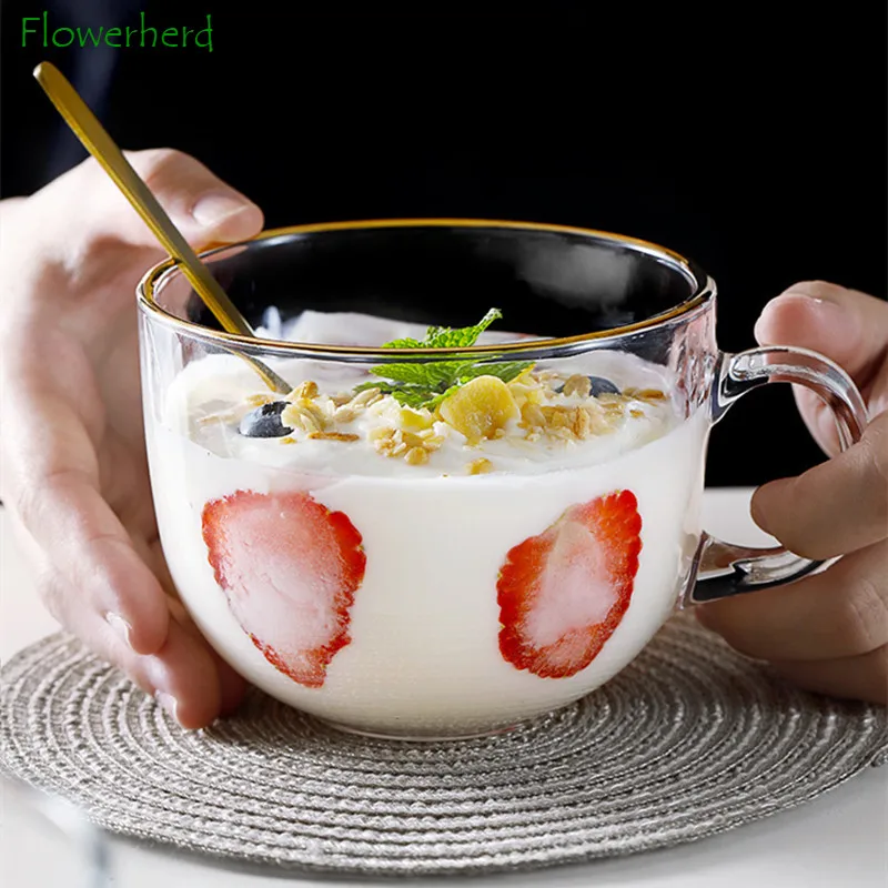 Стеклянная кофейная чашка с ручкой короткая кружка ложкой пузырьковая для