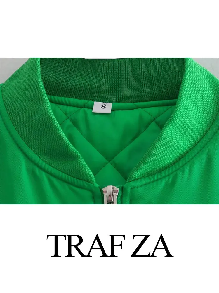 TRAF ZA Winter Women's Clothing Zipper Loose Bomber Jacket Casual Warm Cotton Coats Fashion Vintage Female Street Outerwear