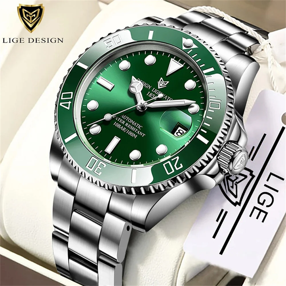

LIGE Men Automatic Mechanical Clock Fashion Business Waterproof Sapphire Glass Watches For Men 316L Steel Sport Mens Wristwatch