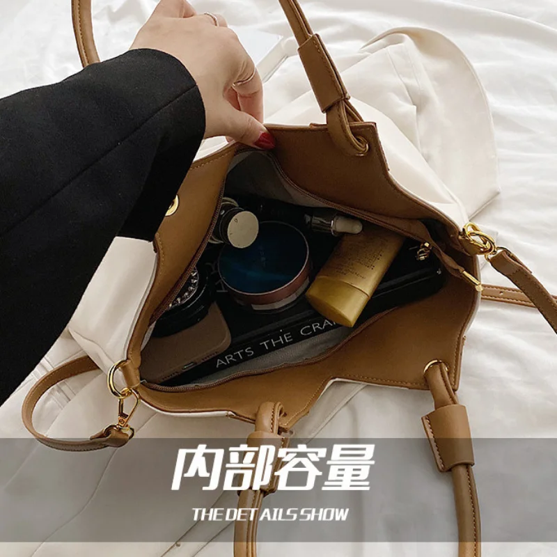 Women Retro Simple Large Capacity One Shoulder Hand Bag Fashion Portable Solid Color Crossbody Tote Bags for Women женский Bolsa