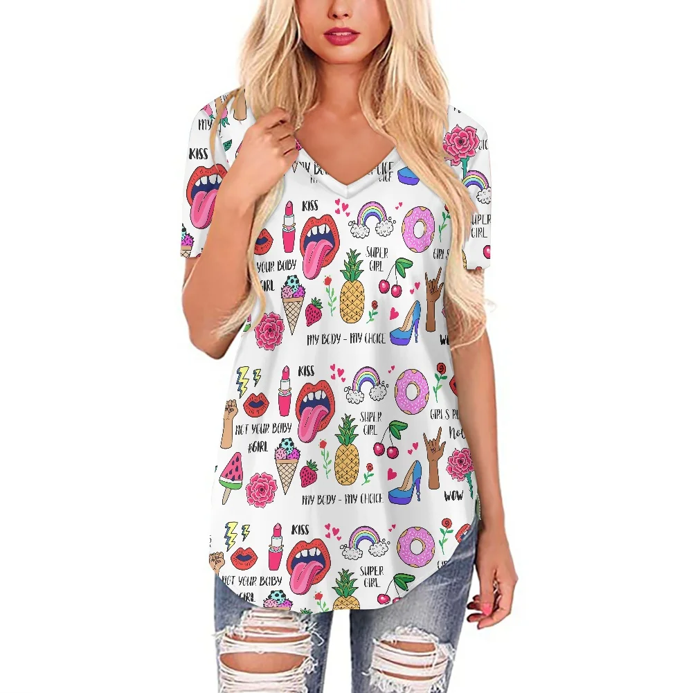 Женская футболка с коротким рукавом V-образным вырезом