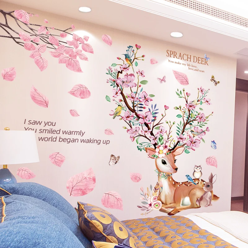 

Deer Animal Wall Stickers DIY Tree Leaves Wall Decals for Kids Rooms Baby Bedroom Kindergarten Nursery Home Decoration Vignette