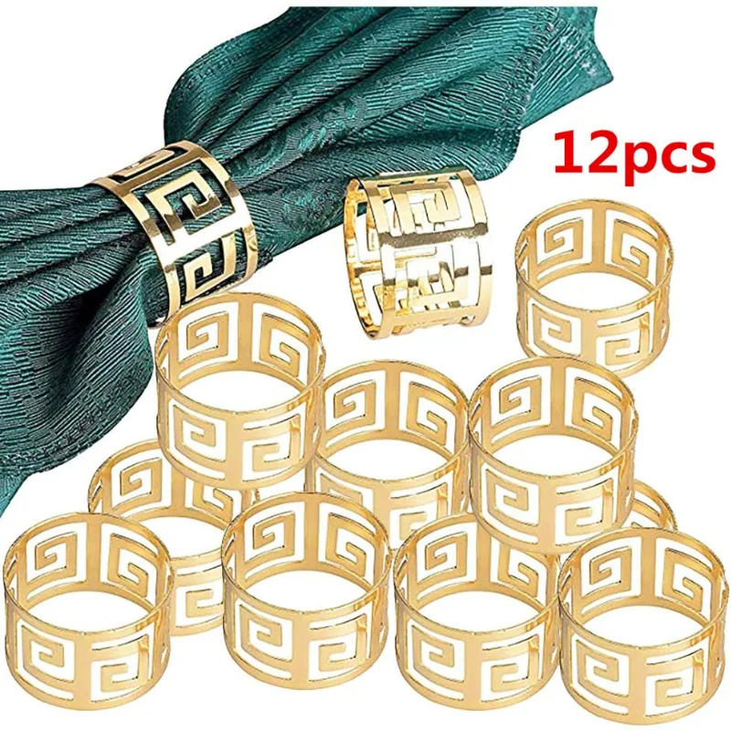 

12pcs 6pcs European Style Napkin Ring Cloth Napkin Buckle Hollow Pattern Serving Napkis Gold and Silver Wedding Table Decoration