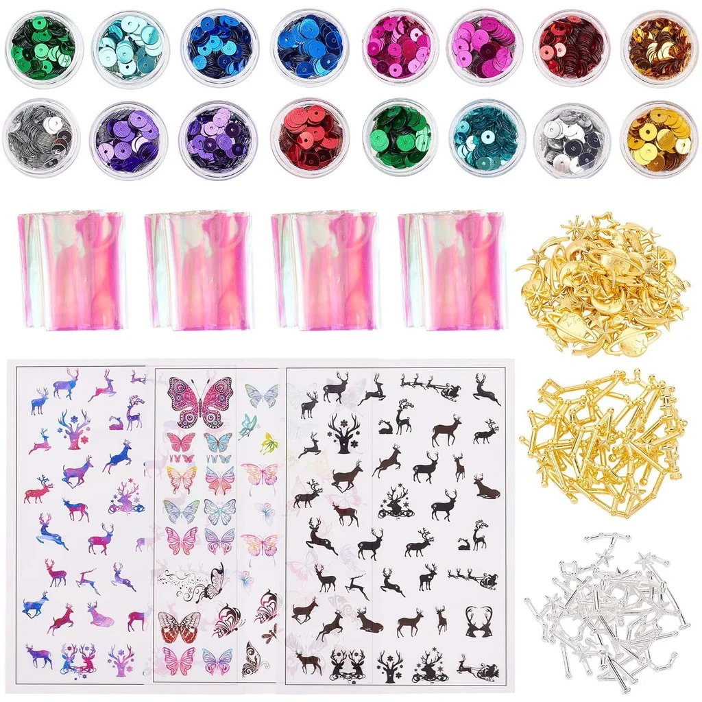 

117PCS Resin Jewelry Making Supplies Kit Resin Accessories Supplies Kit for Jewelry Alloy Resin Fillers Plastic Picture Stickers