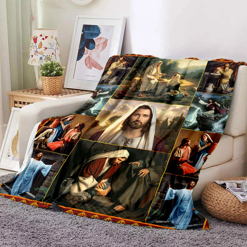 

Jesus Virgin Maria Believer Pray Pattern manta sofa bed cover soft and hairy blanket plaid Soft Warm Flannel Throw Blankets gift