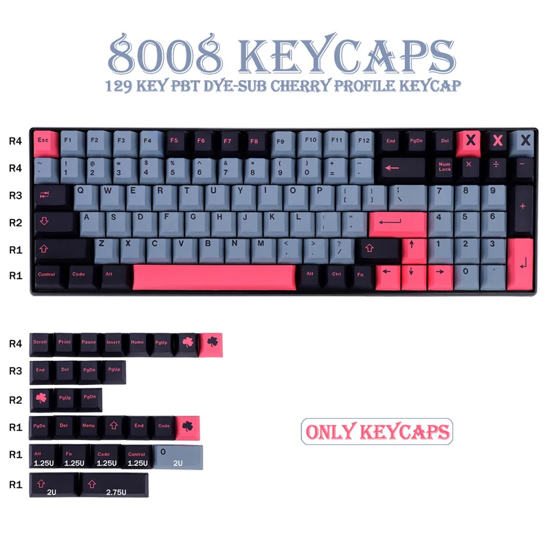 

129 Keys GMK 8008 PBT Keycaps Cherry Profile Mechanical Keyboard Keycap Dye Sublimation Key Cap For Cherry MX Switch TM680 NT75