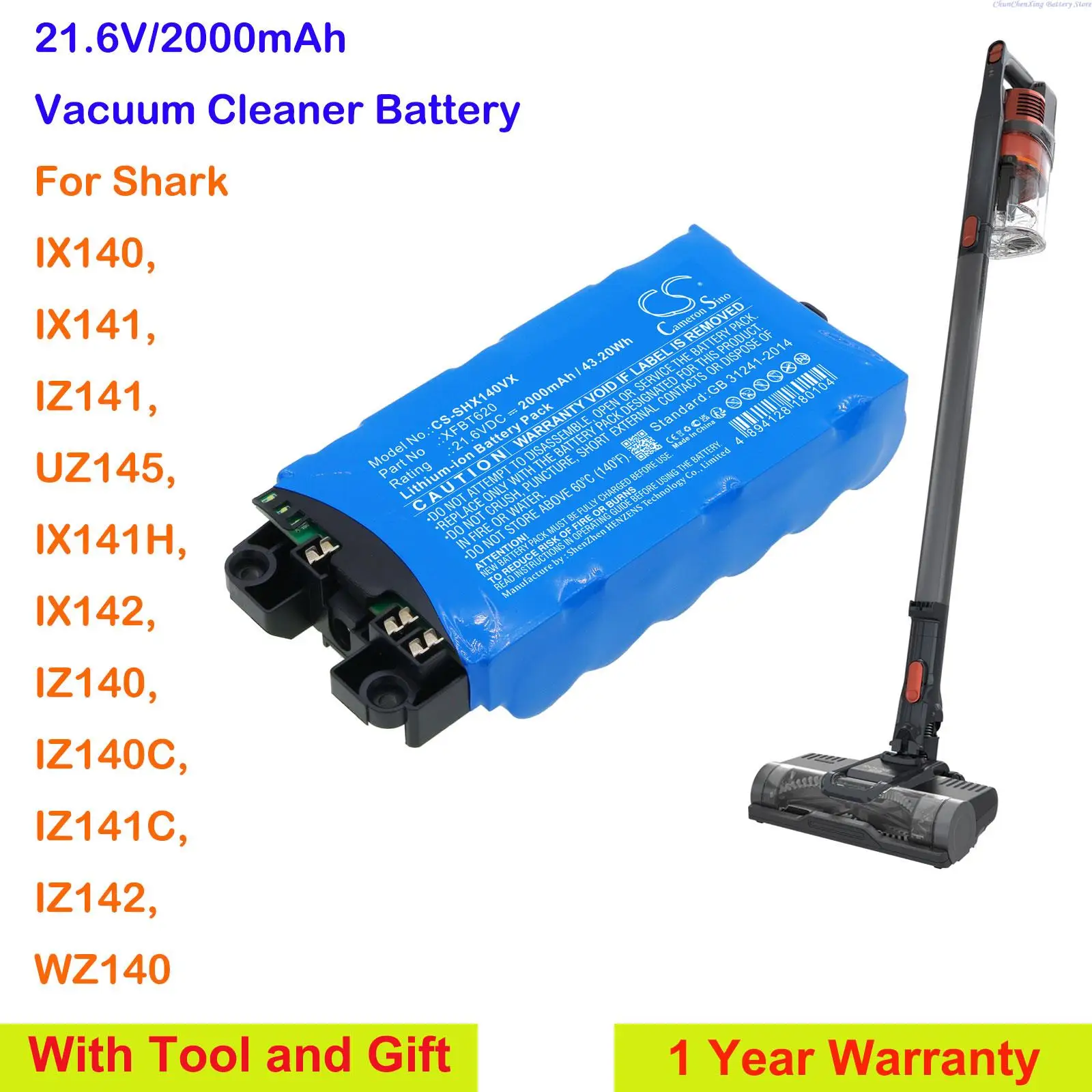 

Аккумулятор для пылесоса OrangeYu, 2000 мАч, для Shark IX140,IX141,IZ141,UZ145,IX141H,IX142,IZ140,IZ140C,IZ141C,IZ142,WZ140