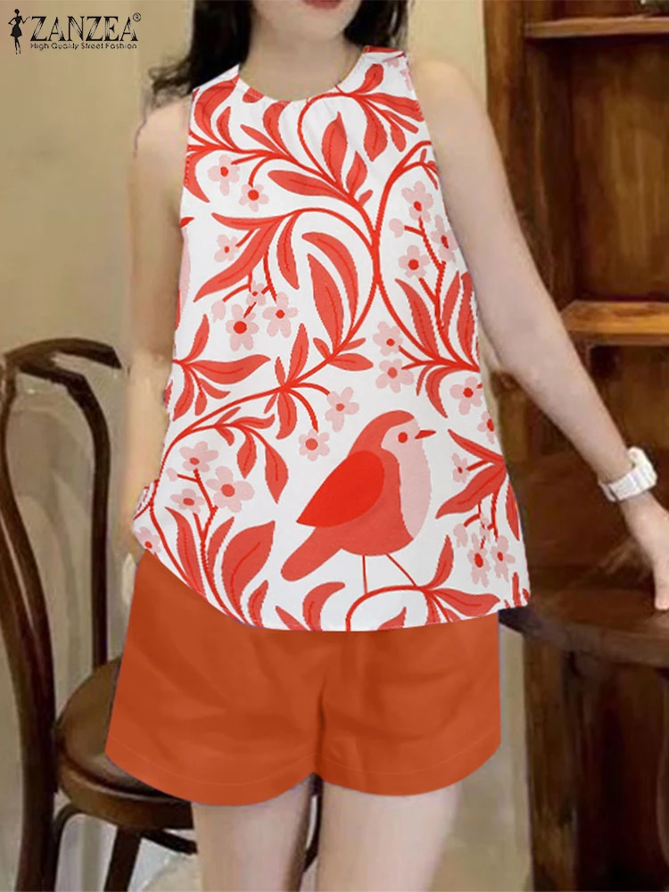 ZANZEA Bohemain Короткие комплекты Летние топы без рукавов костюмы Модные повседневные