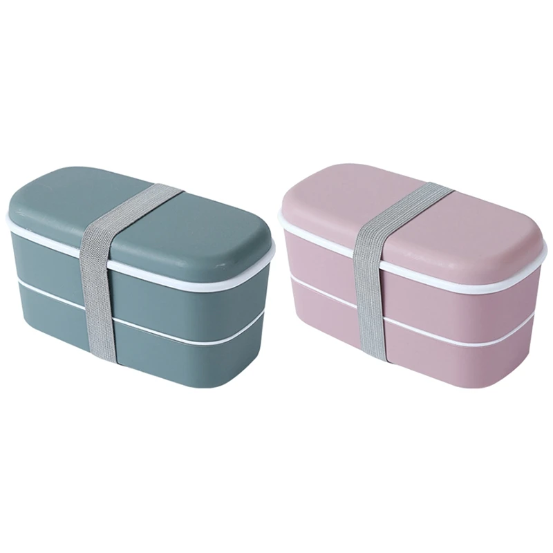 

2Set Microwavable 2 Layer Lunch Box With Compartments Leakproof Bento Box Insulated Food Container Pink & Green