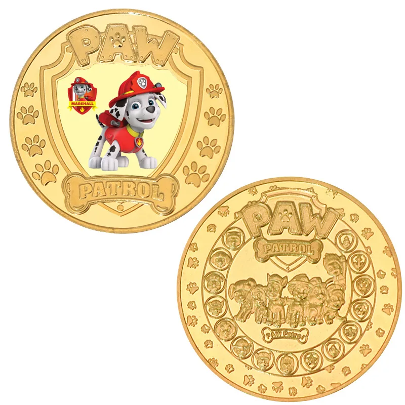 5 шт. металлические золотые монеты в стиле аниме Щенячий патруль Чейз Маршалл