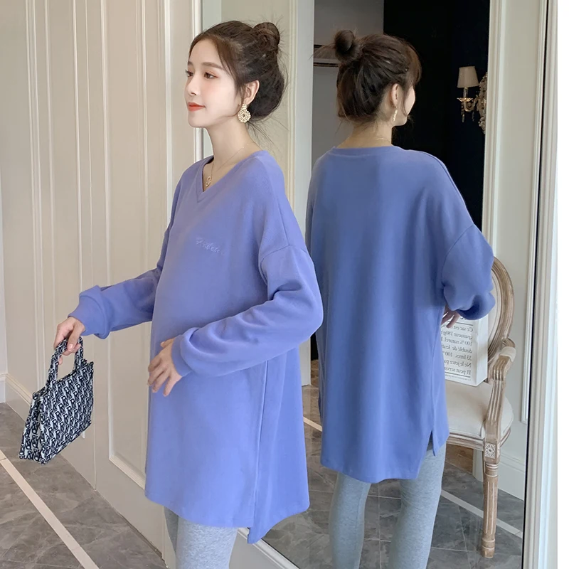 

1898# Autumn Winter Cotton Maternity Hoodies Large Size Loose Sweatshirt Clothes for Pregnant Women Pregnancy Shirt Tops Tees