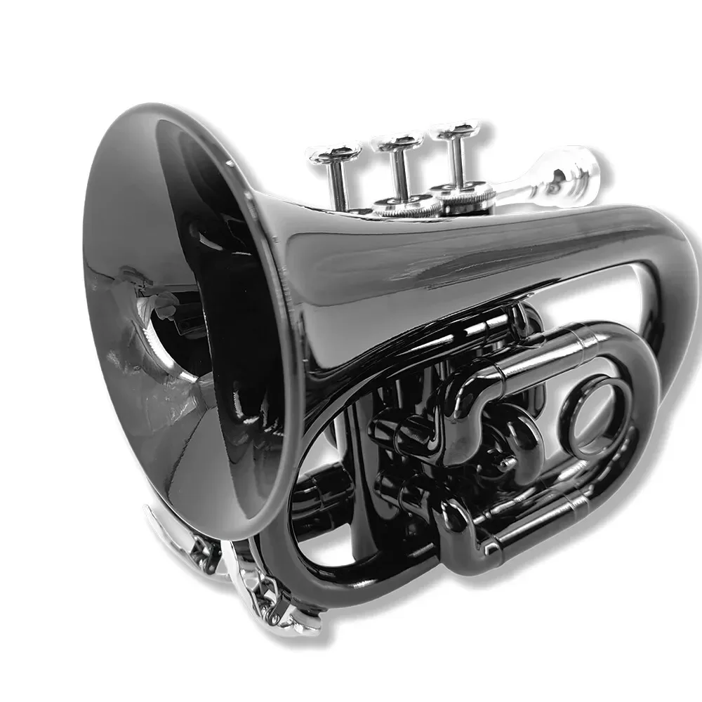 yinfente black Bb Brass Pocket Trumpet with Case Mouthpiece Cleaning Cloth Gift Kit Nice