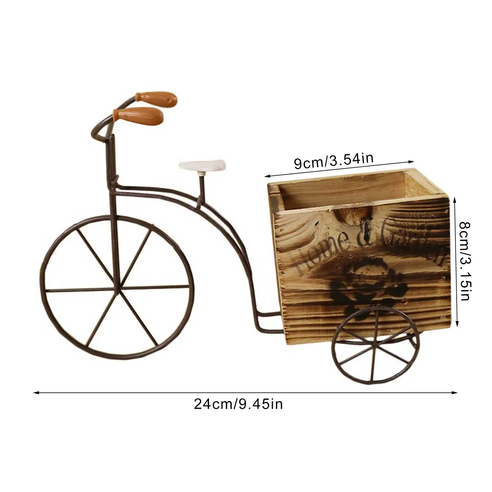 Gardening Bicycle Flower Pot Antique Wooden Planter Flowerpot Iron-wheel Flower Containers For Home Yard Decoration images - 6