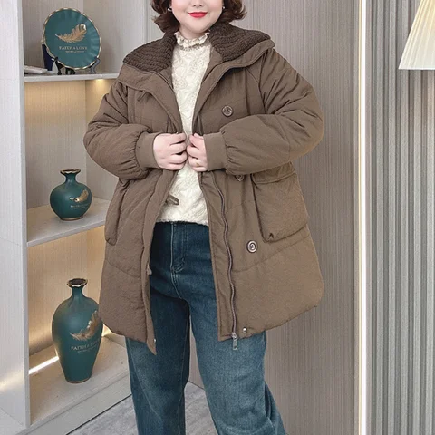 Женская пуховая хлопковая парка больших размеров, зимняя свободная модная теплая хлопковая стеганая куртка с большим карманом и воротником 276