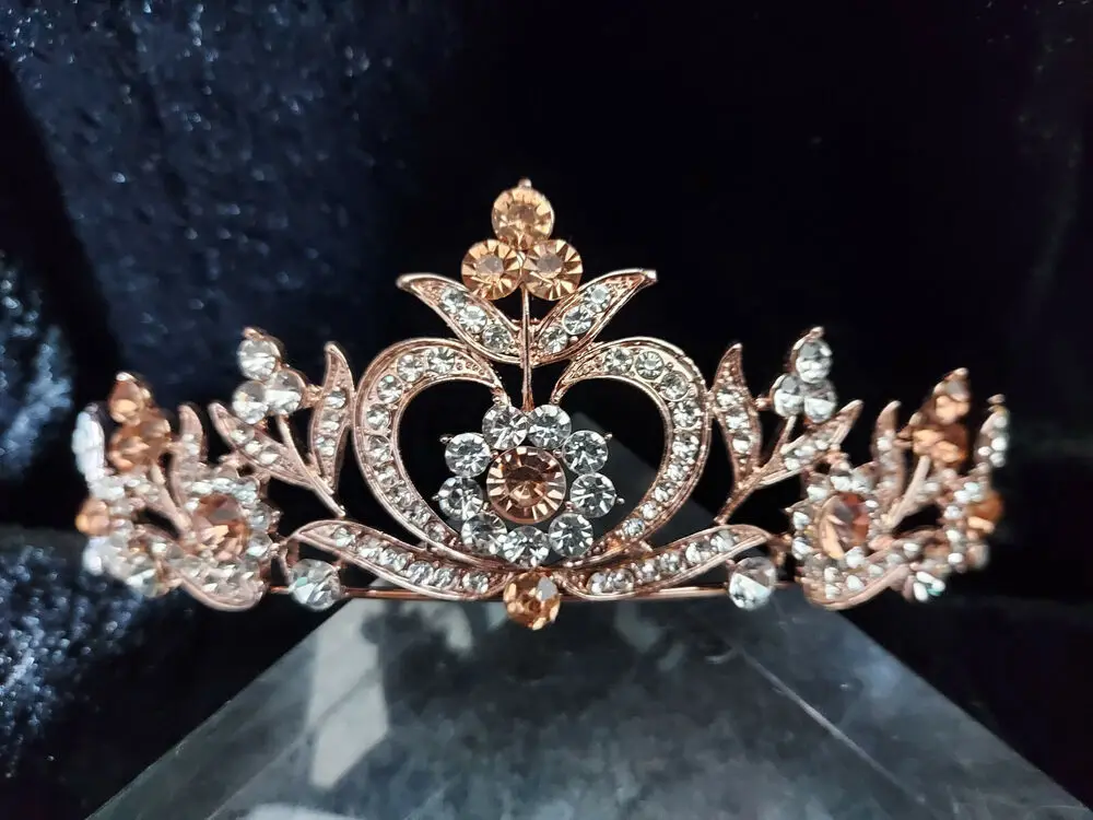 

EUROPEAN STYLE ROSE GOLD JEWELLED RHINESTONE TIARA BRIDE PROM WEDDING CROWN